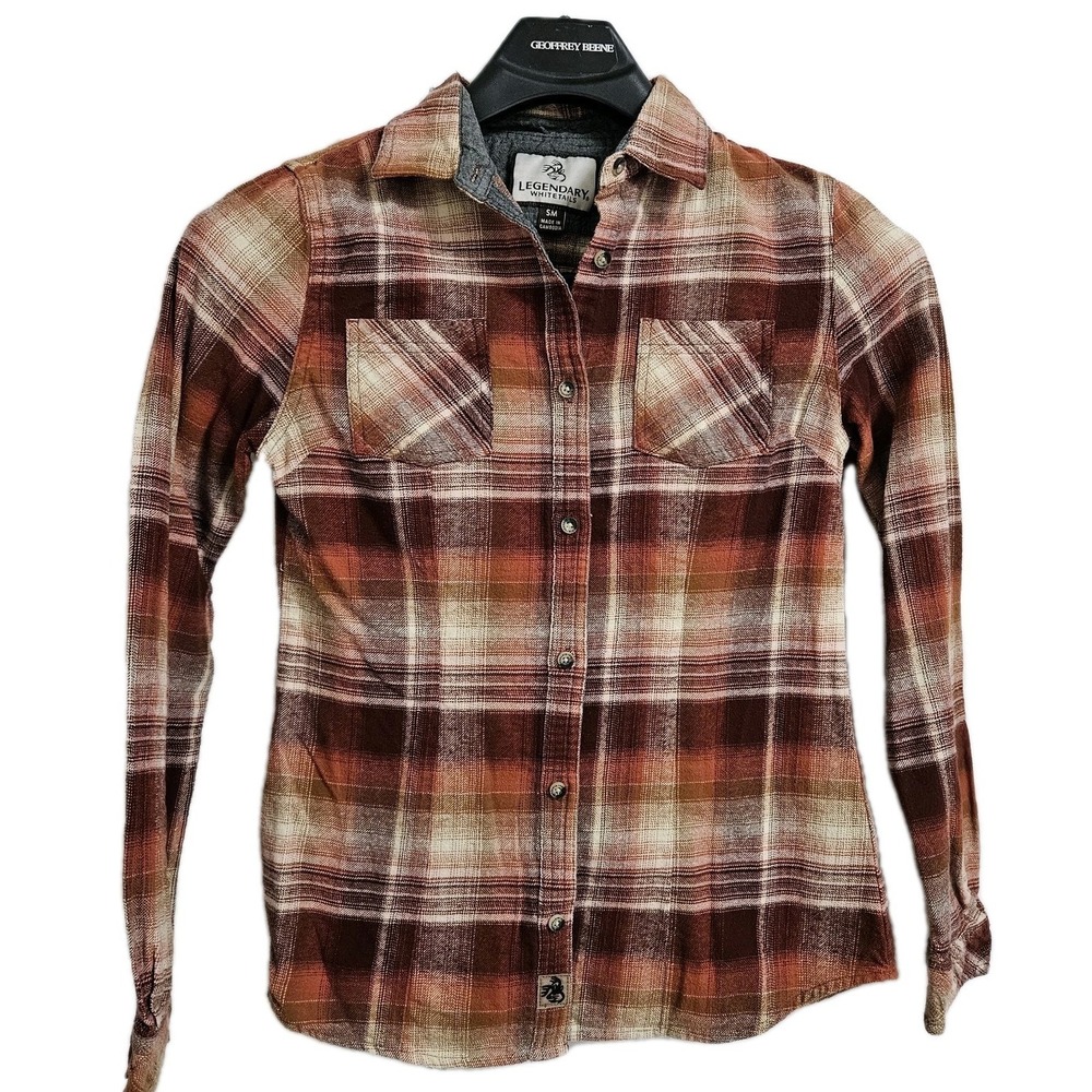 Legendary Whitetails Flannel Shirt Womens SM Brown Plaid Cotton Button Down Top